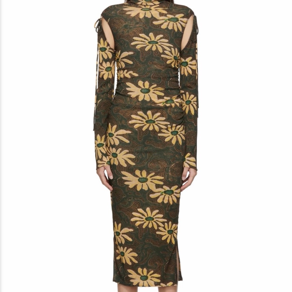 Nanushka Green and Cream Floral Long Sleeve Dress